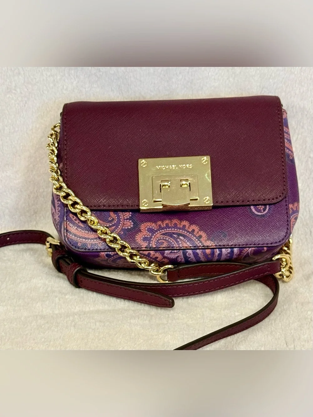 Michael Kors Purple Paisley Crossbody with Gold Hardware
